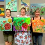 Joanie and sisters at paint night